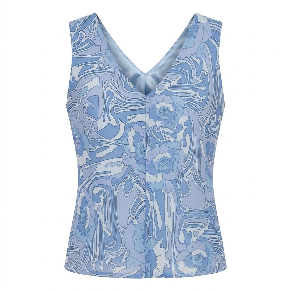 Kenneth Cole New York Blue Abstract V-Neck Tank Top Women Size 10